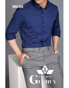 SƠ MI NAM TAY DÀI XANH DƯƠNG ĐẬM SMN05